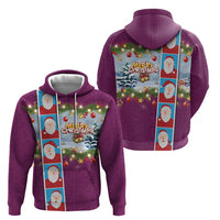 Merry Christmas Zip Hoodie Funny Santa Claus Cards Photo and Polynesian Pattern Pink Color LT03 - Polynesian Pride
