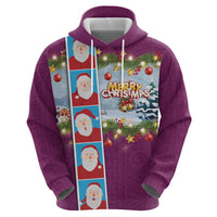 Merry Christmas Zip Hoodie Funny Santa Claus Cards Photo and Polynesian Pattern Pink Color LT03 - Polynesian Pride
