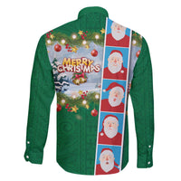 Merry Christmas Family Matching Off The Shoulder Long Sleeve Dress and Hawaiian Shirt Funny Santa Claus Cards Photo and Polynesian Pattern Green Color LT03 - Polynesian Pride