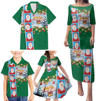 Merry Christmas Family Matching Puletasi and Hawaiian Shirt Funny Santa Claus Cards Photo and Polynesian Pattern Green Color LT03 - Polynesian Pride