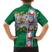 Merry Christmas Family Matching Short Sleeve Bodycon Dress and Hawaiian Shirt Funny Santa Claus Cards Photo and Polynesian Pattern Green Color LT03 - Polynesian Pride