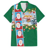 Merry Christmas Family Matching Short Sleeve Bodycon Dress and Hawaiian Shirt Funny Santa Claus Cards Photo and Polynesian Pattern Green Color LT03 Dad's Shirt - Short Sleeve Green - Polynesian Pride