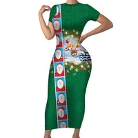 Merry Christmas Family Matching Short Sleeve Bodycon Dress and Hawaiian Shirt Funny Santa Claus Cards Photo and Polynesian Pattern Green Color LT03 Mom's Dress Green - Polynesian Pride