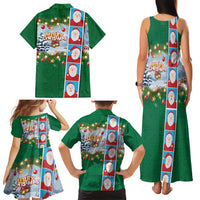 Merry Christmas Family Matching Tank Maxi Dress and Hawaiian Shirt Funny Santa Claus Cards Photo and Polynesian Pattern Green Color LT03 - Polynesian Pride