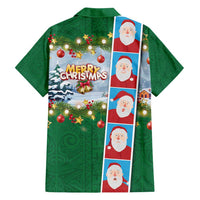 Merry Christmas Family Matching Tank Maxi Dress and Hawaiian Shirt Funny Santa Claus Cards Photo and Polynesian Pattern Green Color LT03 - Polynesian Pride