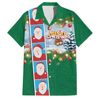 Merry Christmas Hawaiian Shirt Funny Santa Claus Cards Photo and Polynesian Pattern Green Color LT03 Green - Polynesian Pride