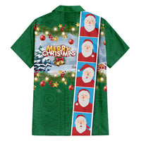 Merry Christmas Hawaiian Shirt Funny Santa Claus Cards Photo and Polynesian Pattern Green Color LT03 - Polynesian Pride