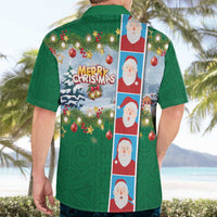 Merry Christmas Hawaiian Shirt Funny Santa Claus Cards Photo and Polynesian Pattern Green Color LT03 - Polynesian Pride