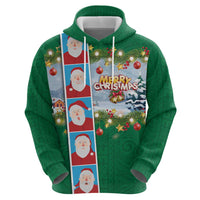 Merry Christmas Hoodie Funny Santa Claus Cards Photo and Polynesian Pattern Green Color LT03 - Polynesian Pride