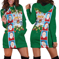 Merry Christmas Hoodie Dress Funny Santa Claus Cards Photo and Polynesian Pattern Green Color LT03 - Polynesian Pride
