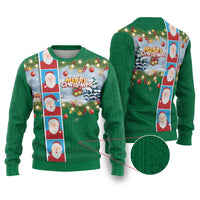 Merry Christmas Ugly Christmas Sweater Funny Santa Claus Cards Photo and Polynesian Pattern Green Color LT03 Green - Polynesian Pride