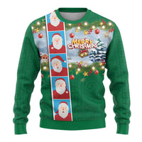 Merry Christmas Ugly Christmas Sweater Funny Santa Claus Cards Photo and Polynesian Pattern Green Color LT03 - Polynesian Pride