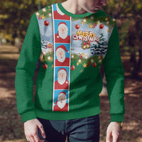 Merry Christmas Ugly Christmas Sweater Funny Santa Claus Cards Photo and Polynesian Pattern Green Color LT03 - Polynesian Pride
