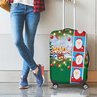 Merry Christmas Luggage Cover Funny Santa Claus Cards Photo and Polynesian Pattern Green Color LT03 - Polynesian Pride