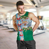 Merry Christmas Men Tank Top Funny Santa Claus Cards Photo and Polynesian Pattern Green Color LT03 Green - Polynesian Pride
