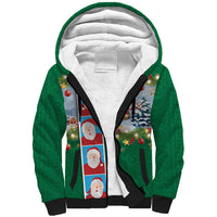 Merry Christmas Sherpa Hoodie Funny Santa Claus Cards Photo and Polynesian Pattern Green Color LT03 Unisex Green - Polynesian Pride