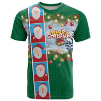 Merry Christmas T Shirt Funny Santa Claus Cards Photo and Polynesian Pattern Green Color LT03 Green - Polynesian Pride