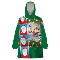 Merry Christmas Wearable Blanket Hoodie Funny Santa Claus Cards Photo and Polynesian Pattern Green Color LT03 One Size Green - Polynesian Pride