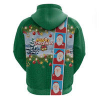 Merry Christmas Zip Hoodie Funny Santa Claus Cards Photo and Polynesian Pattern Green Color LT03 - Polynesian Pride