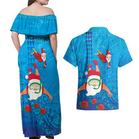 Hawaiian Santa Claus Snorkeling Couples Matching Off Shoulder Maxi Dress and Hawaiian Shirt Kakau and Polynesian Pattern LT03 - Polynesian Pride