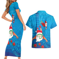 Hawaiian Santa Claus Snorkeling Couples Matching Short Sleeve Bodycon Dress and Hawaiian Shirt Kakau and Polynesian Pattern LT03 - Polynesian Pride