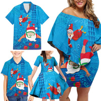 Hawaiian Santa Claus Snorkeling Family Matching Off Shoulder Short Dress and Hawaiian Shirt Kakau and Polynesian Pattern LT03 - Polynesian Pride