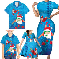 Hawaiian Santa Claus Snorkeling Family Matching Short Sleeve Bodycon Dress and Hawaiian Shirt Kakau and Polynesian Pattern LT03 - Polynesian Pride