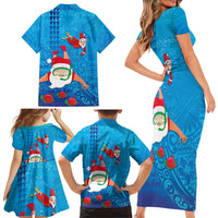 Hawaiian Santa Claus Snorkeling Family Matching Short Sleeve Bodycon Dress and Hawaiian Shirt Kakau and Polynesian Pattern LT03 - Polynesian Pride