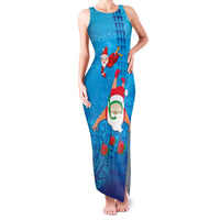 Hawaiian Santa Claus Snorkeling Family Matching Tank Maxi Dress and Hawaiian Shirt Kakau and Polynesian Pattern LT03 Mom's Dress Blue - Polynesian Pride
