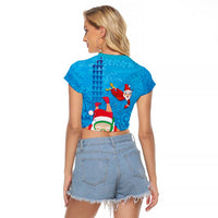 Hawaiian Santa Claus Snorkeling Raglan Cropped T Shirt Kakau and Polynesian Pattern