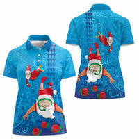 Hawaiian Santa Claus Snorkeling Women Polo Shirt Kakau and Polynesian Pattern