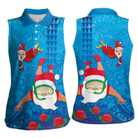 Hawaiian Santa Claus Snorkeling Women Sleeveless Polo Shirt Kakau and Polynesian Pattern LT03 - Polynesian Pride
