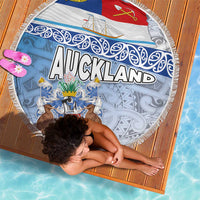 New Zealand Auckland Beach Blanket Auckland's Flag and Coat of Arms - Koru Art Maori Pattern LT03 - Polynesian Pride