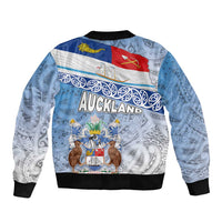 New Zealand Auckland Bomber Jacket Auckland's Flag and Coat of Arms - Koru Art Maori Pattern LT03 - Polynesian Pride