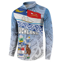New Zealand Auckland Button Sweatshirt Auckland's Flag and Coat of Arms - Koru Art Maori Pattern LT03 - Polynesian Pride