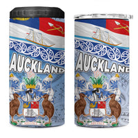 New Zealand Auckland 4 in 1 Can Cooler Tumbler Auckland's Flag and Coat of Arms - Koru Art Maori Pattern LT03 One Size: 16 oz Light Blue - Polynesian Pride