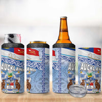 New Zealand Auckland 4 in 1 Can Cooler Tumbler Auckland's Flag and Coat of Arms - Koru Art Maori Pattern LT03 - Polynesian Pride
