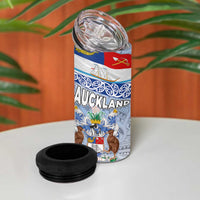 New Zealand Auckland 4 in 1 Can Cooler Tumbler Auckland's Flag and Coat of Arms - Koru Art Maori Pattern LT03 - Polynesian Pride