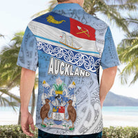 New Zealand Auckland Hawaiian Shirt Auckland's Flag and Coat of Arms - Koru Art Maori Pattern LT03 - Polynesian Pride