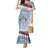 New Zealand Auckland Mermaid Dress Auckland's Flag and Coat of Arms - Koru Art Maori Pattern LT03 Women Light Blue - Polynesian Pride