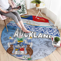 New Zealand Auckland Round Carpet Auckland's Flag and Coat of Arms - Koru Art Maori Pattern LT03 - Polynesian Pride