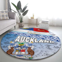 New Zealand Auckland Round Carpet Auckland's Flag and Coat of Arms - Koru Art Maori Pattern LT03 - Polynesian Pride
