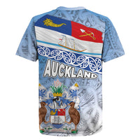 New Zealand Auckland Rugby Jersey Auckland's Flag and Coat of Arms - Koru Art Maori Pattern LT03 - Polynesian Pride