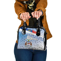 New Zealand Auckland Shoulder Handbag Auckland's Flag and Coat of Arms - Koru Art Maori Pattern LT03 One Size Light Blue - Polynesian Pride