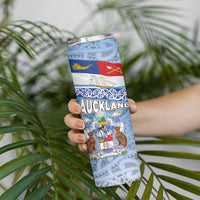 New Zealand Auckland Skinny Tumbler Auckland's Flag and Coat of Arms - Koru Art Maori Pattern LT03 - Polynesian Pride