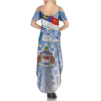 New Zealand Auckland Summer Maxi Dress Auckland's Flag and Coat of Arms - Koru Art Maori Pattern LT03 - Polynesian Pride