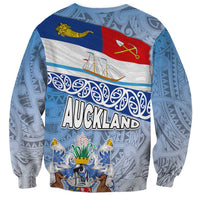New Zealand Auckland Sweatshirt Auckland's Flag and Coat of Arms - Koru Art Maori Pattern LT03 - Polynesian Pride