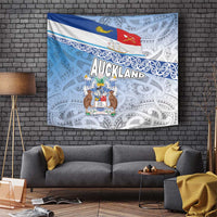 New Zealand Auckland Tapestry Auckland's Flag and Coat of Arms - Koru Art Maori Pattern LT03 Light Blue - Polynesian Pride