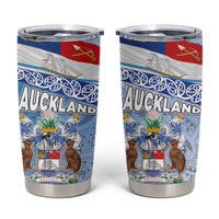 New Zealand Auckland Tumbler Cup Auckland's Flag and Coat of Arms - Koru Art Maori Pattern LT03 Light Blue - Polynesian Pride