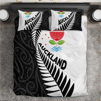New Zealand Auckland Bedding Set Auckland's Emblem and Silver Ferns - Maori Art Tattoo LT03 Light Blue - Polynesian Pride